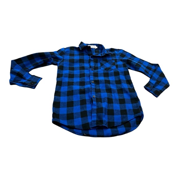 Grandwish Boys Flannel Long Sleeve Shirt, Blue Black Check Plaid Size 10-12 - Picture 1 of 5